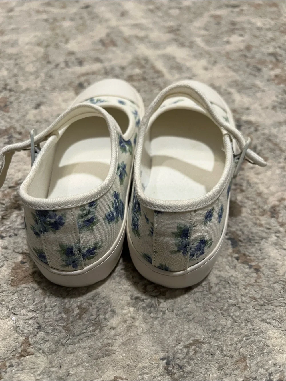 The Children's Place Cream Canvas Mary Jane Sneakers with Blue Floral Print; 1